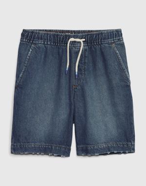 Kids Easy Pull-On Denim Shorts with Washwell blue
