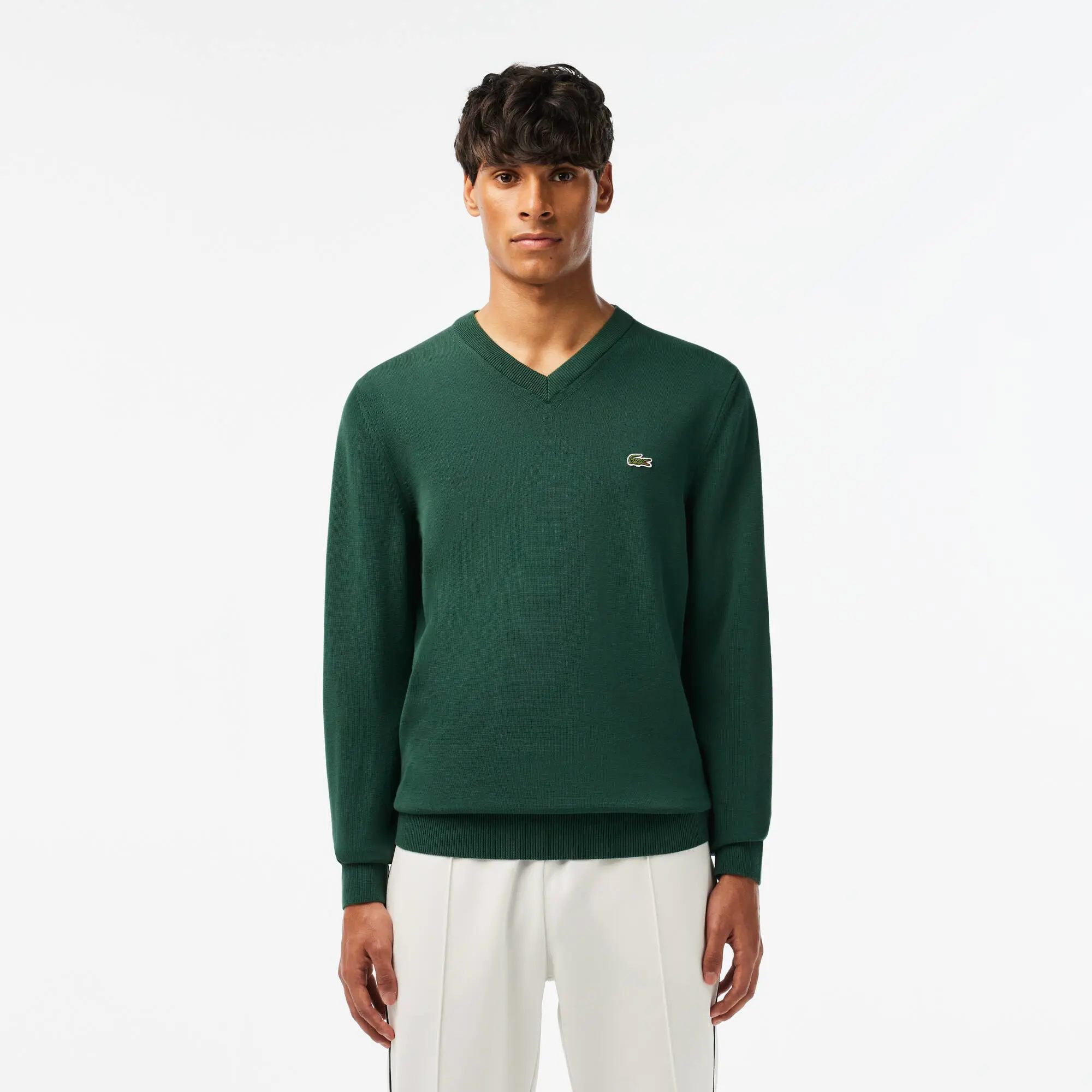 Lacoste Men's V-neck Organic Cotton Sweater. 1