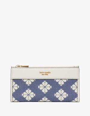 Spade Flower Two-tone Canvas Zip Slim Wallet