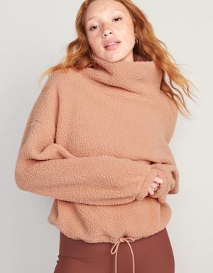 Old Navy Cropped Sherpa Pullover Turtleneck Sweater for Women beige