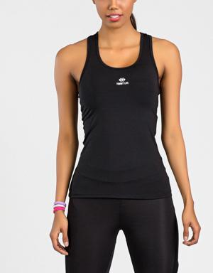 Siyah - Neon Sarı Kolsuz Arka Yazı Detaylı Standart Kalıp Kadın Spor Atlet - 97096