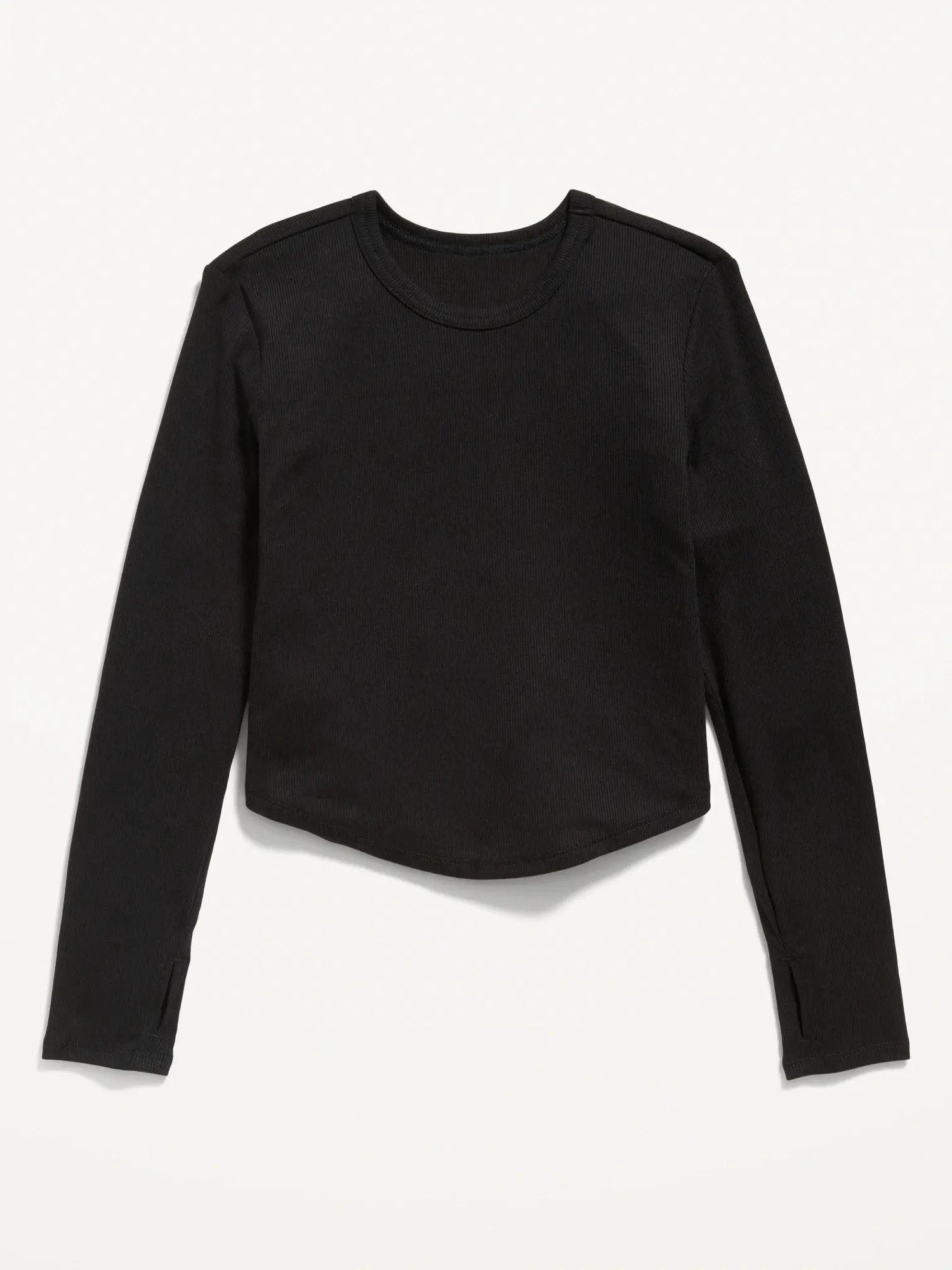 Old Navy UltraLite Long-Sleeve Rib-Knit T-Shirt for Girls black. 1
