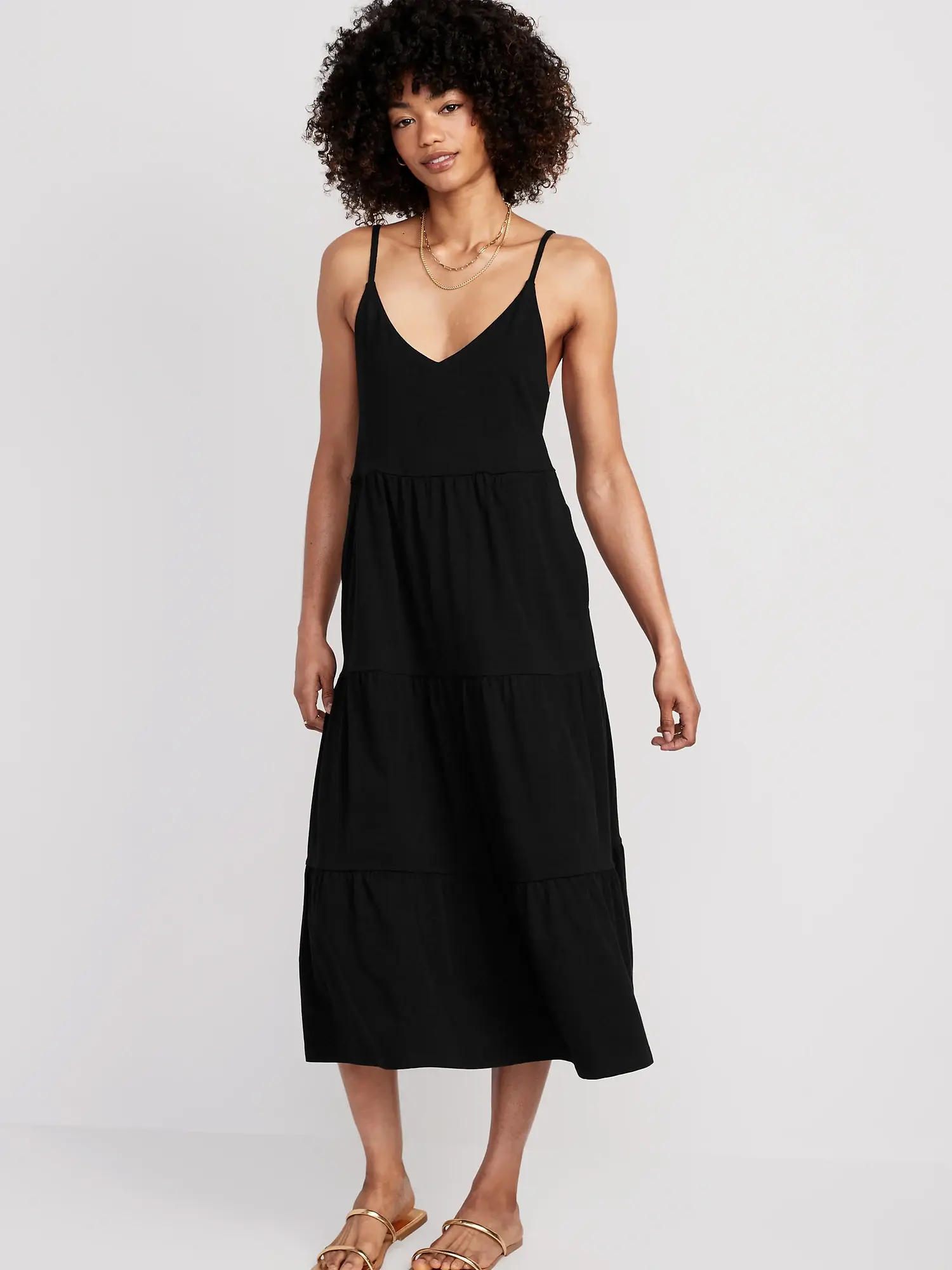 Old Navy Tie-Back Tiered Midi Cami Swing Dress for Women black. 1