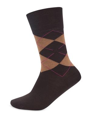 Baklava Desenli Kahverengi Pamuk Çorap