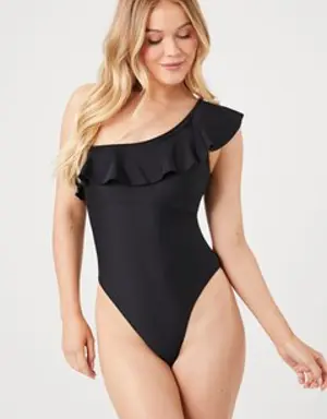 Forever 21 One Shoulder One Piece Swimsuit Black