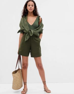 Linen-Blend Pull-On Shorts green