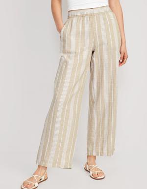 High-Waisted Striped Linen-Blend Wide-Leg Pants for Women multi