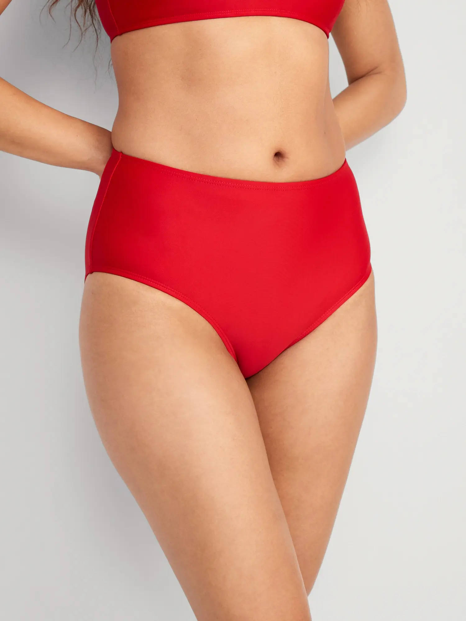 Old Navy High-Waisted Bikini Swim Bottoms for Women red. 1