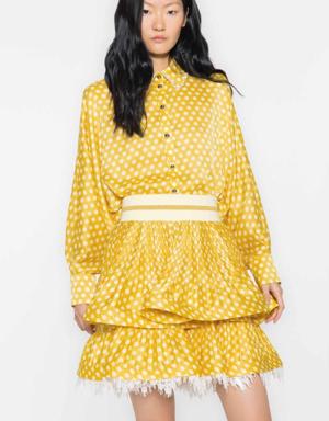 Yellow Skirt with Pleated Grainy Lace Detail