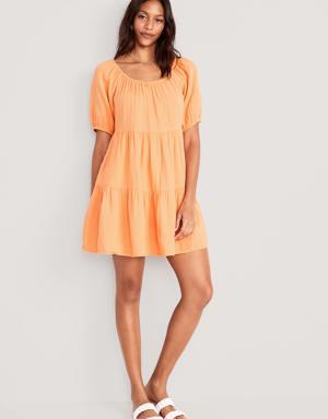 Old Navy Puff-Sleeve Tiered Mini Swing Dress for Women orange