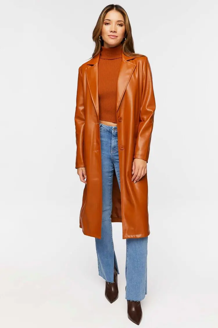 Forever 21 Forever 21 Faux Leather Trench Coat Root Beer. 1