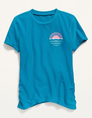 Side-Ruched Swim Rashguard Top for Girls blue