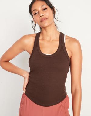 UltraLite Cropped Racerback Rib-Knit All-Day Tank Top for Women brown