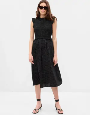 Open-Back Smocked Midi Dress black