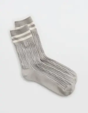 Cable Stripe Crew Socks