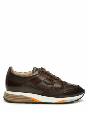 Kahverengi Logolu Erkek Deri Sneaker