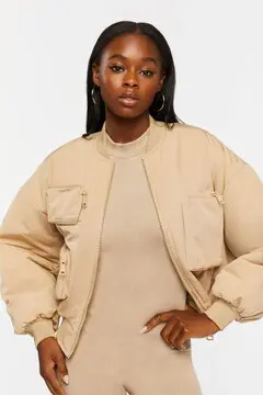 Forever 21 Forever 21 Zip Up Utility Bomber Jacket Khaki. 2