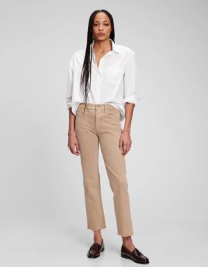 High Rise Cheeky Straight Jeans with Washwell beige