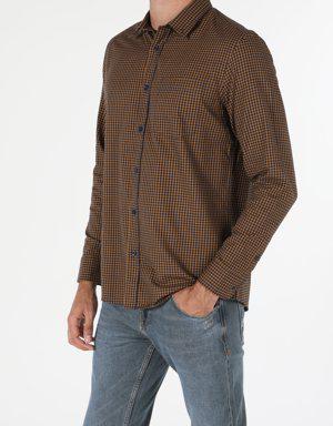 Regular Fit Shirt Neck Erkek Safran Uzun Kol Gömlek