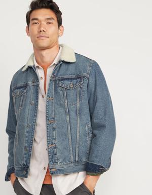 Sherpa-Lined Non-Stretch Jean Jacket for Men blue