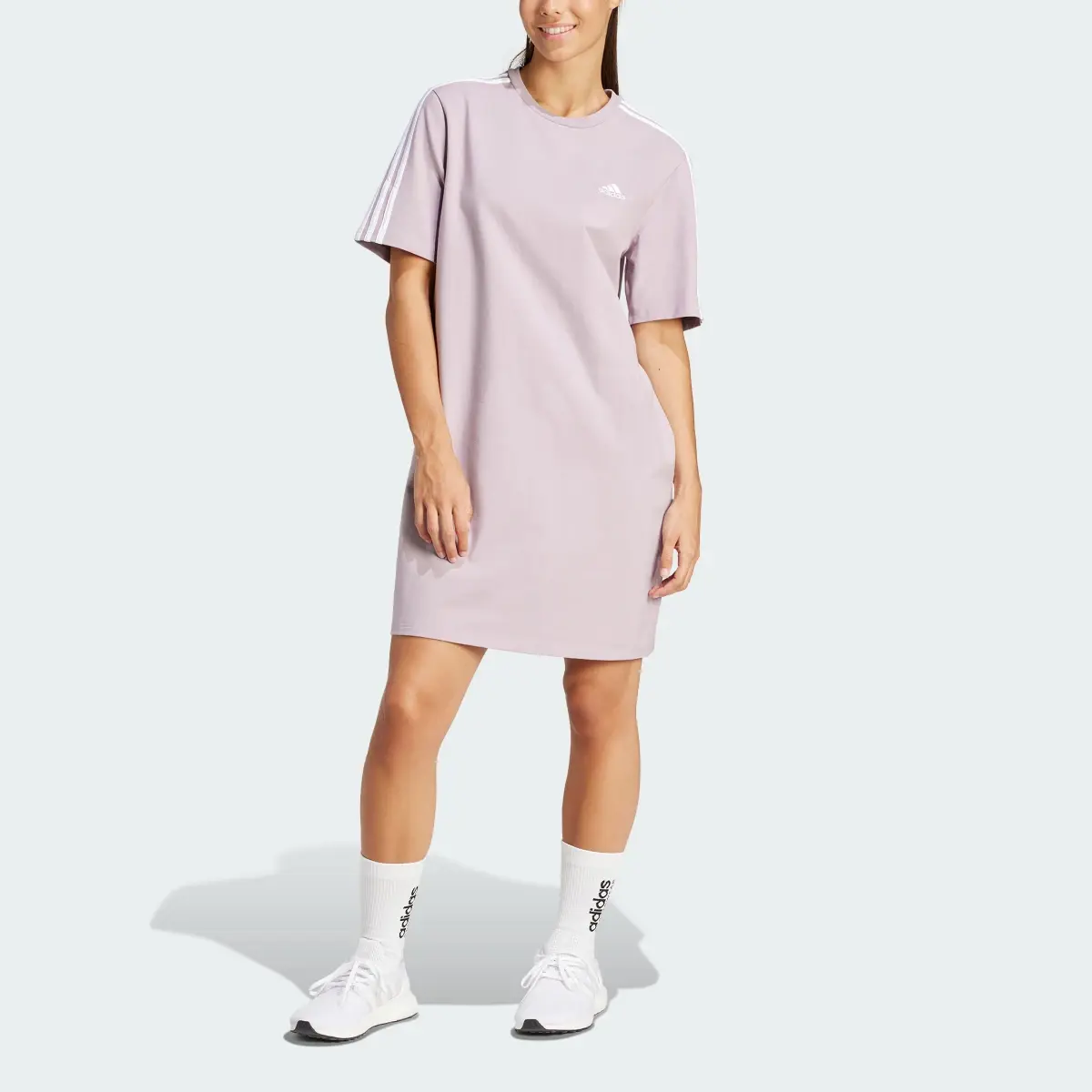 Adidas Essentials 3-Stripes Single Jersey Boyfriend Tee Dress. 1