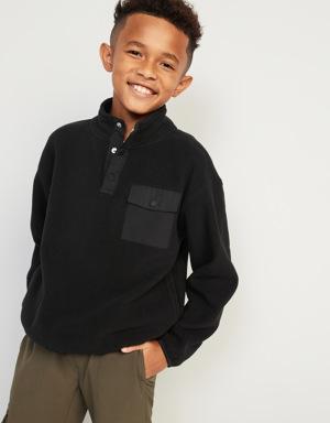 Mock-Neck Snap-Front Micro Fleece Pullover Sweatshirt for Boys black