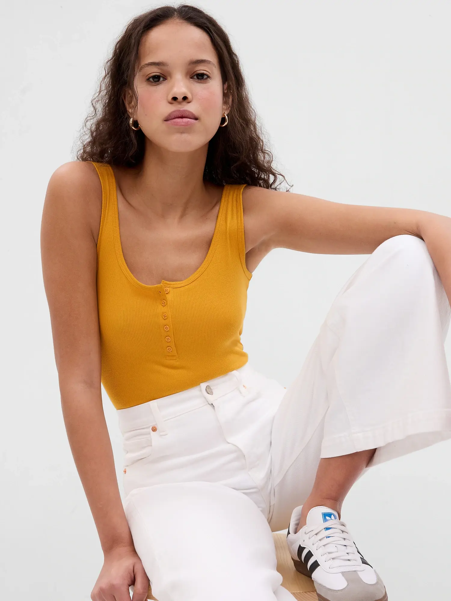 Gap Mini Rib Henley Tank Top yellow. 1