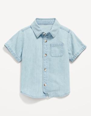 Short-Sleeve Pocket Jean Shirt for Baby blue