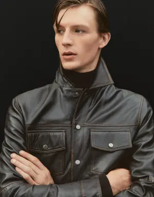 Leather jacket with worn effect