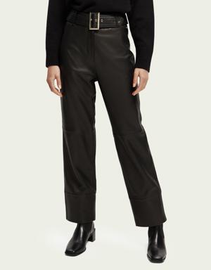 High-rise straight leg leather pants