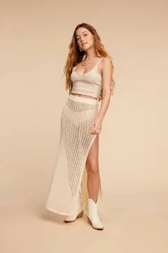 Forever 21 Forever 21 Crochet M Slit Maxi Skirt Cream. 2