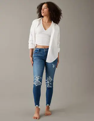 American Eagle Next Level Patched Low-Rise Curvy Jegging. 1