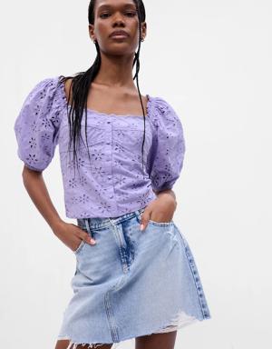 Gap Puff Sleeve Eyelet Shirt purple