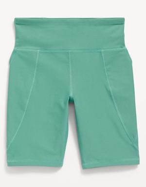 High-Waisted PowerSoft Side-Pocket Biker Shorts for Girls green