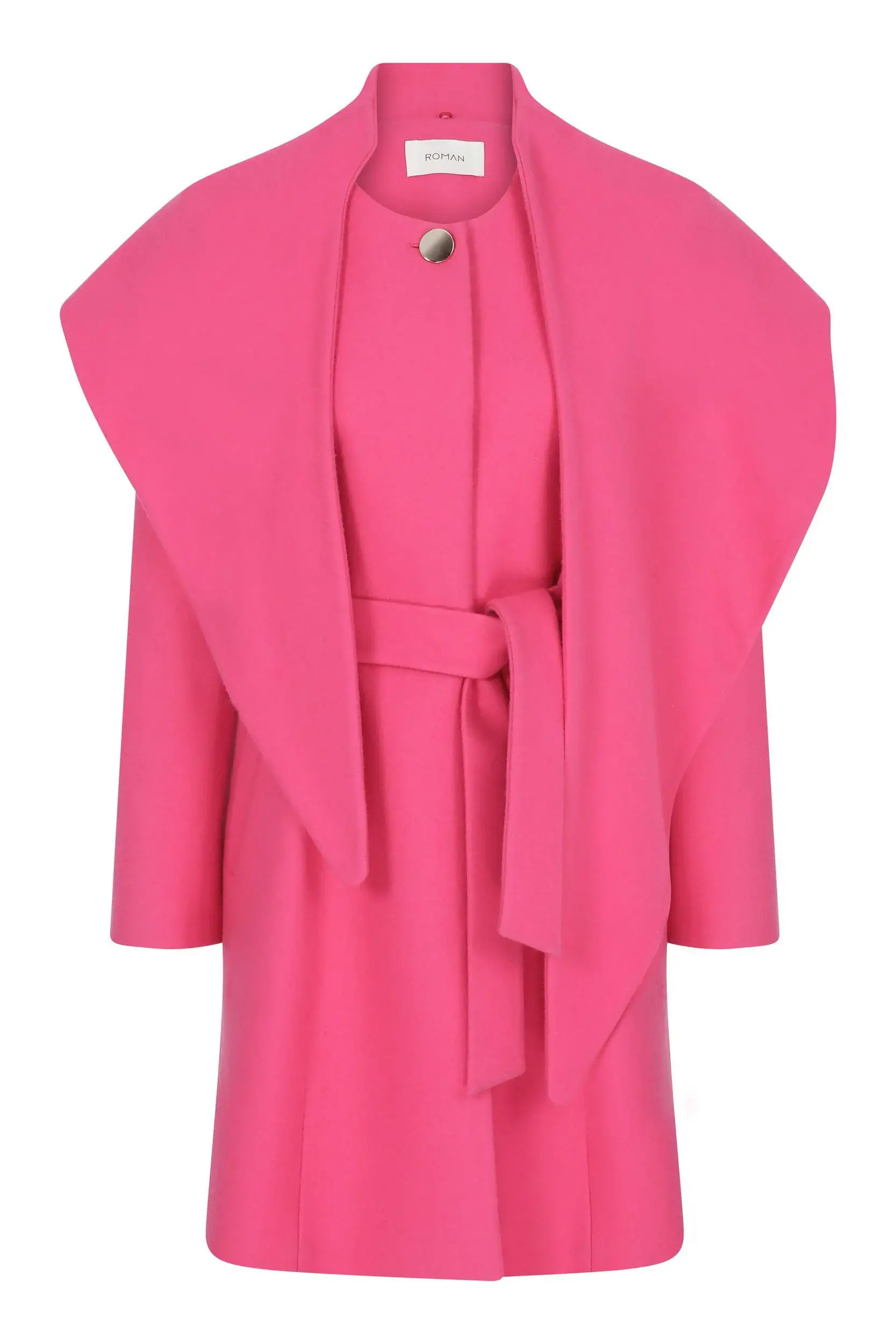 Roman Collar Detailed Asymmetrical Coat - 4 / FUCHSIA. 1