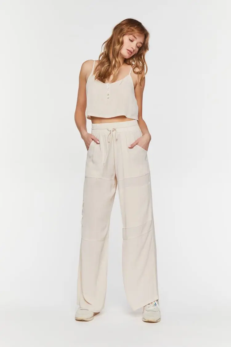 Forever 21 Forever 21 Button Front Cami &amp; Wide Leg Pants Set Khaki. 1