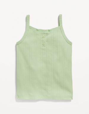 Pointelle-Knit Henley Cami Top for Toddler Girls green