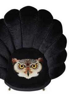 Velvet armchair with embroidered owl
