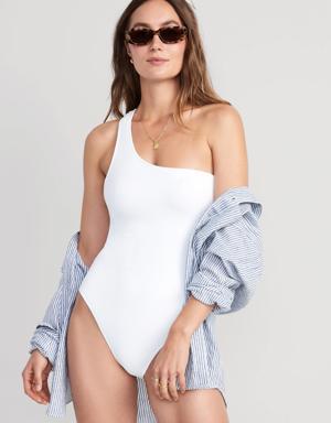 One-Shoulder Pucker Swimsuit for Women white