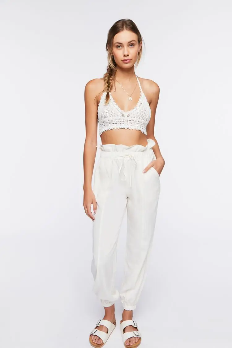 Forever 21 Forever 21 Drawstring Paperbag Pants Vanilla. 1