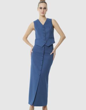 Long Navy Skirt Suit With Vest