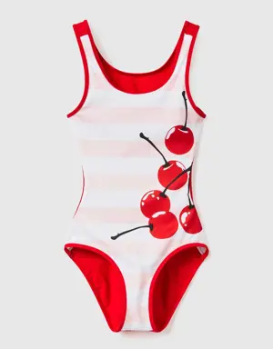 one-piece swimsuit with cherry print