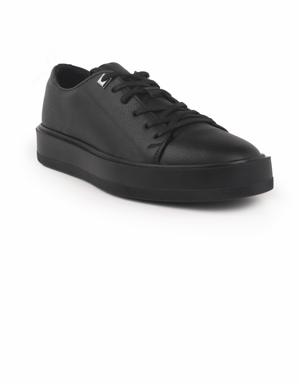 Siyah Fileli Lastik Bağcıklı Yüksek Taban Erkek Spor Ayakkabı - 89051
