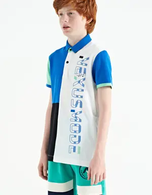 Beyaz Renk Bloklu Baskı Detaylı Standart Kalıp Polo Yaka Erkek Çocuk T-Shirt - 11112