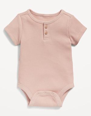 Old Navy Unisex Short-Sleeve Thermal-Knit Henley Bodysuit for Baby pink