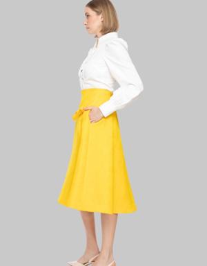 Bow Detailed Yellow Midi Skirt