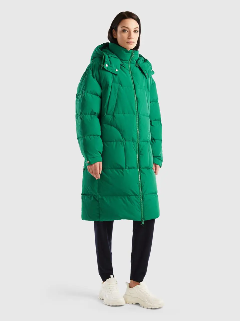 Benetton long padded jacket with removable hood. 1