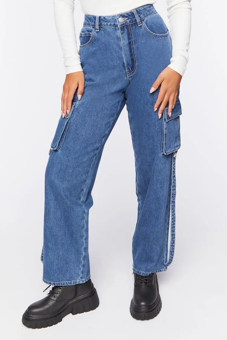 Forever 21 Forever 21 Utility Cargo Jeans Dark Denim. 1