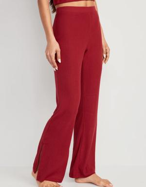 Old Navy High-Waisted Rib-Knit Split Flare Lounge Pants for Women red