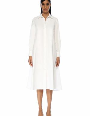 Beyaz İngiliz Yaka Midi Gömlek Elbise